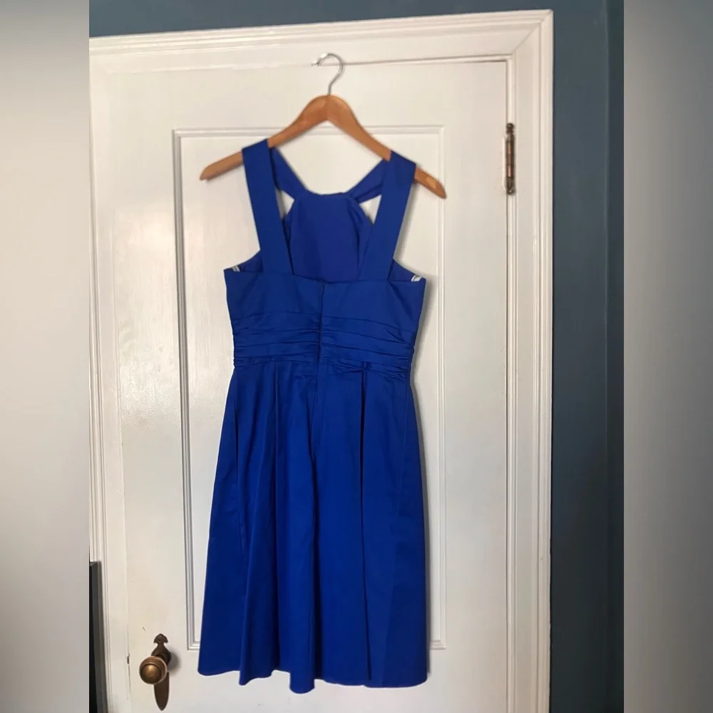 David's Bridal Royal Blue Cross-Back Halter Midi Bridesmaid Dress size 4 - Picture 3 of 5